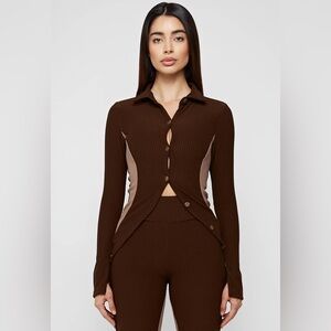 Maniere De Voir Ribbed Longline Button Cardigan Top